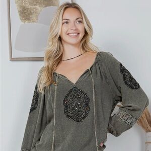Chic Green (olive) Embroidered Blouse